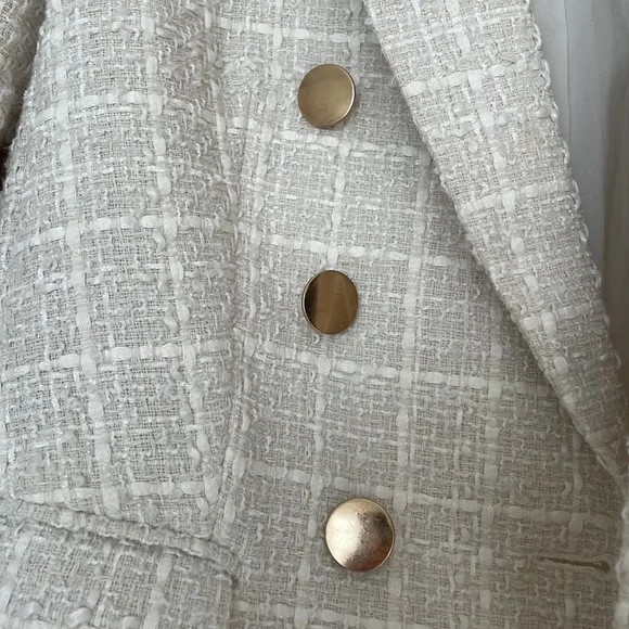Express Cream Plaid Tweed Blazer with Gold Buttons - Picture 2 of 3
